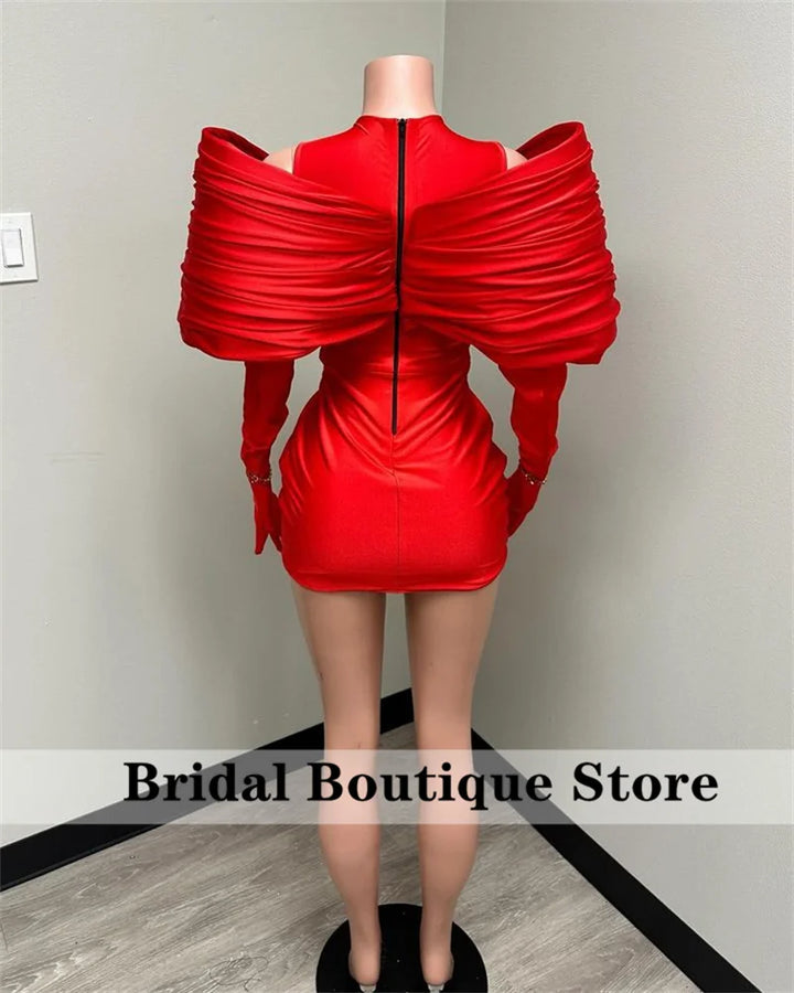 Stunning New Arrival 2024 Red Prom Gown With Two Gloves Off Shoulder Birthday Party Cocktail Dresses Robe De Bal Customized