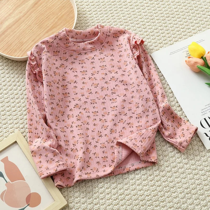 1pcs Autumn Winter Children's T-Shirts Baby Floral Print Tops Kids Round Neck Long Sleeve Base Shirt Girls Tshirts Clothes