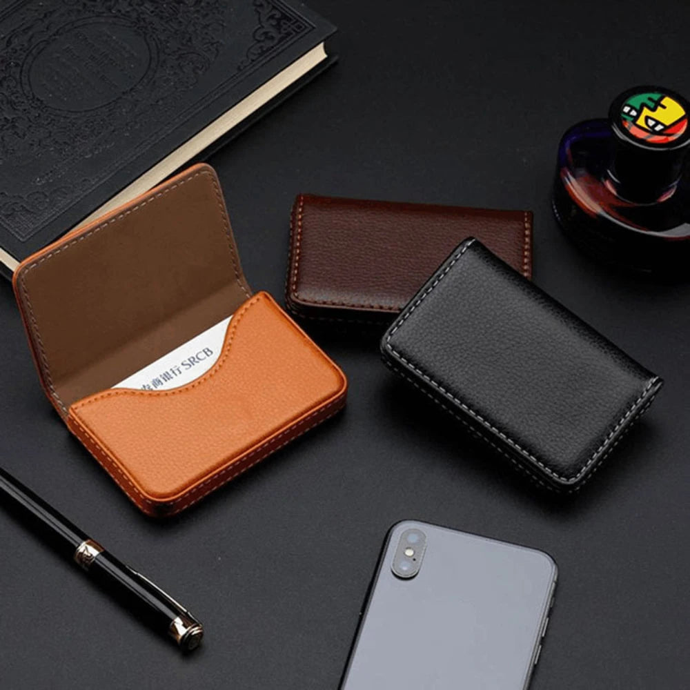 Sized Stitched PU Leather Credit Card Holder Visiting Business Card Case Wallet with Magnetic Shut for Men