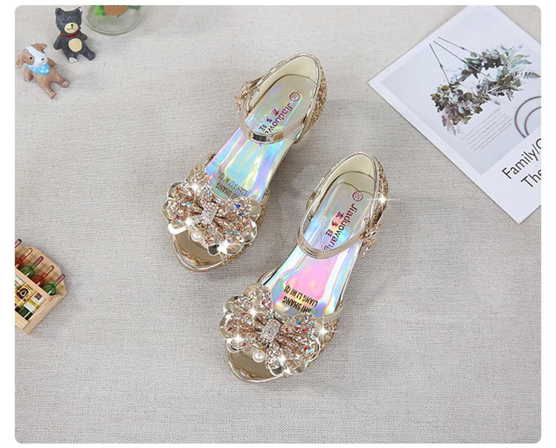 10 Colors Children Princess Sandals Kids Girls Wedding Shoes High Heels Dress Shoes Bowtie Gold Pink Blue Silver Shoes For Girls