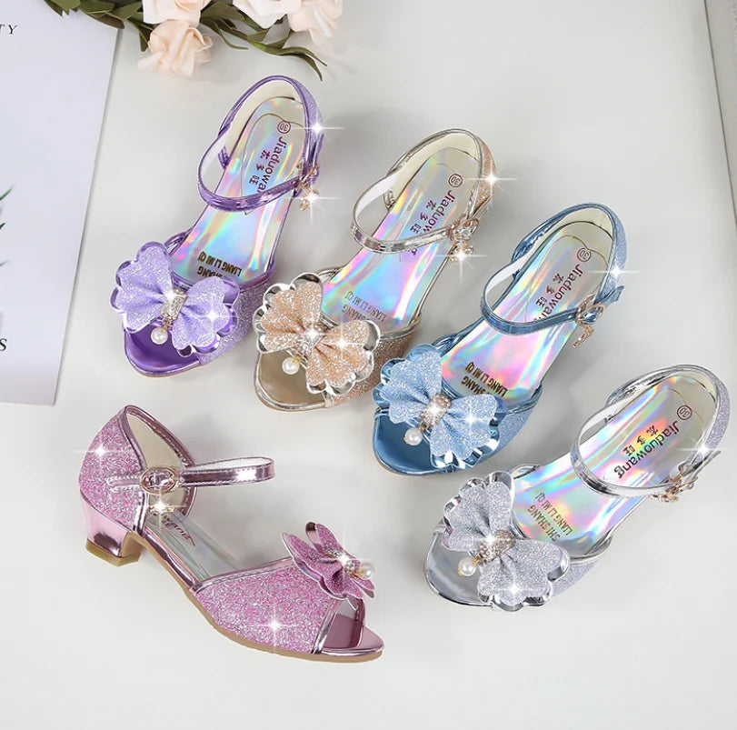 10 Colors Children Princess Sandals Kids Girls Wedding Shoes High Heels Dress Shoes Bowtie Gold Pink Blue Silver Shoes For Girls