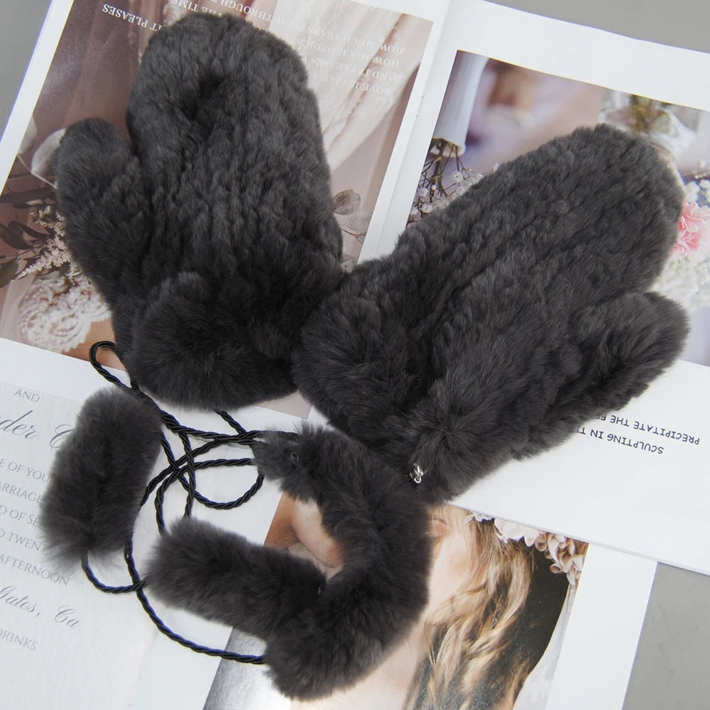 Winter Girls Warm Soft Genuine Fur Glove Good Elastic Women Real Fur Gloves Handmade Knitted 100% Natural Rex Rabbit Fur Mittens