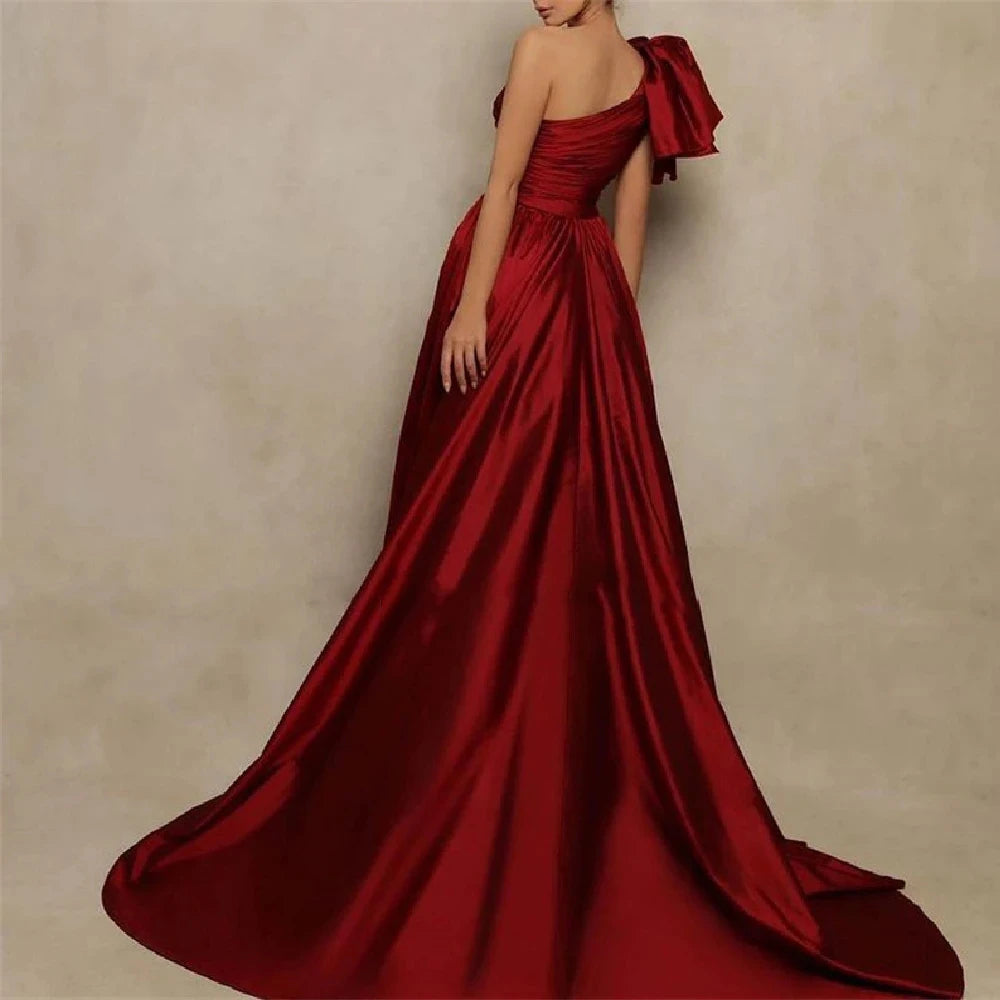 Elegant Formal Evening Dresses One Shoulder Long Woman Customized Prom Gowns 2025 Sexy Side High Split Satin Vestido De Noche