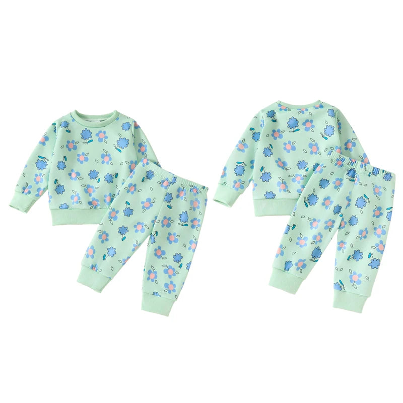 Pudcoco Infant Newborn Little Girls 2PCS Fall Sets Long Sleeve O Neck Floral Print Tops Elastic Band Pants 0-3T