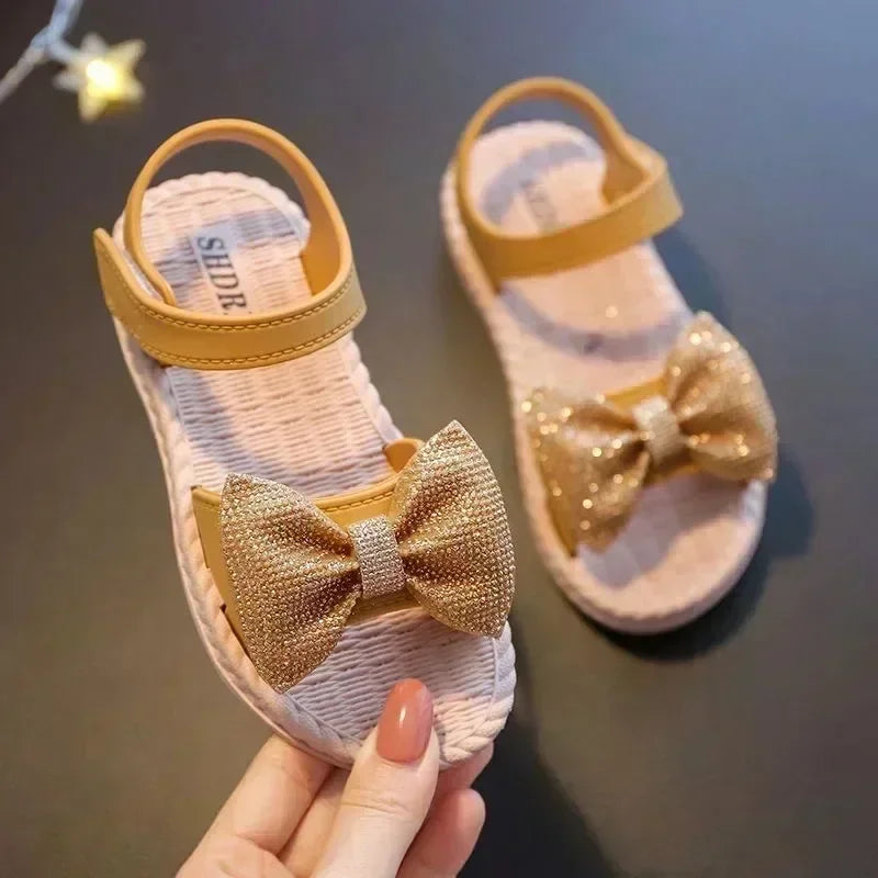 Girls Sandals 2024 Summer Princess Children Sandals Bow Tie Girl Shoes Fashion Casual Non Slip Kids Beach Shoes