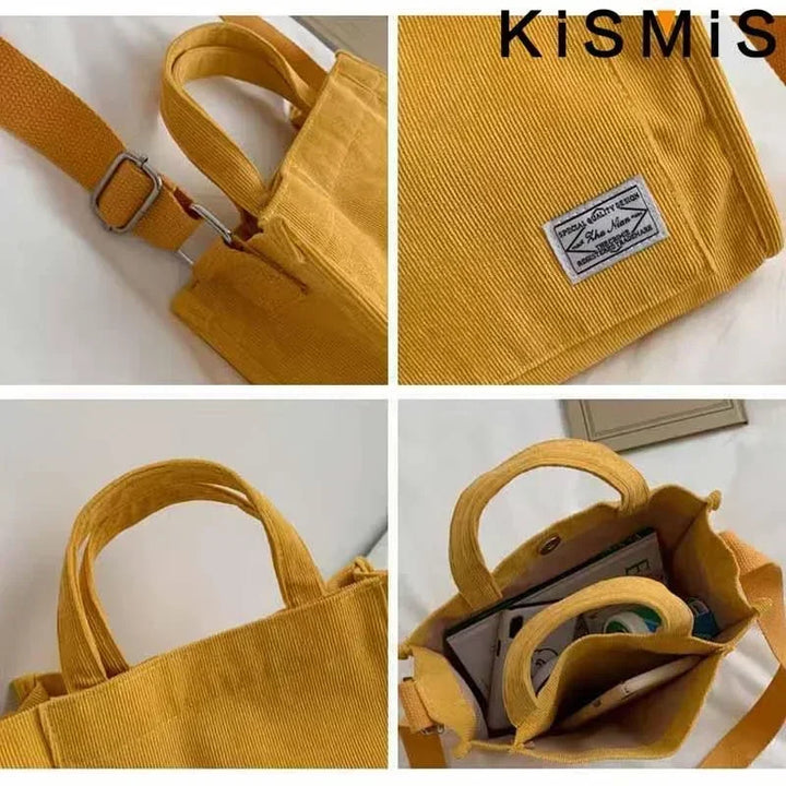 KISMIS New Vintage Women Corduroy Zipper Shoulder Bag Small Cotton Canvas Handbag Casual Tote Crossbody Bag Messenger Bags