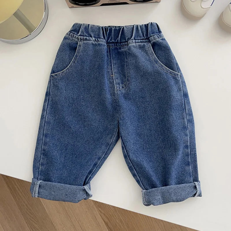 1-5 Years Autumn Kids Jeans Casual Solid Baby Boys Denim Pants Soft Girls Fashion Trousers