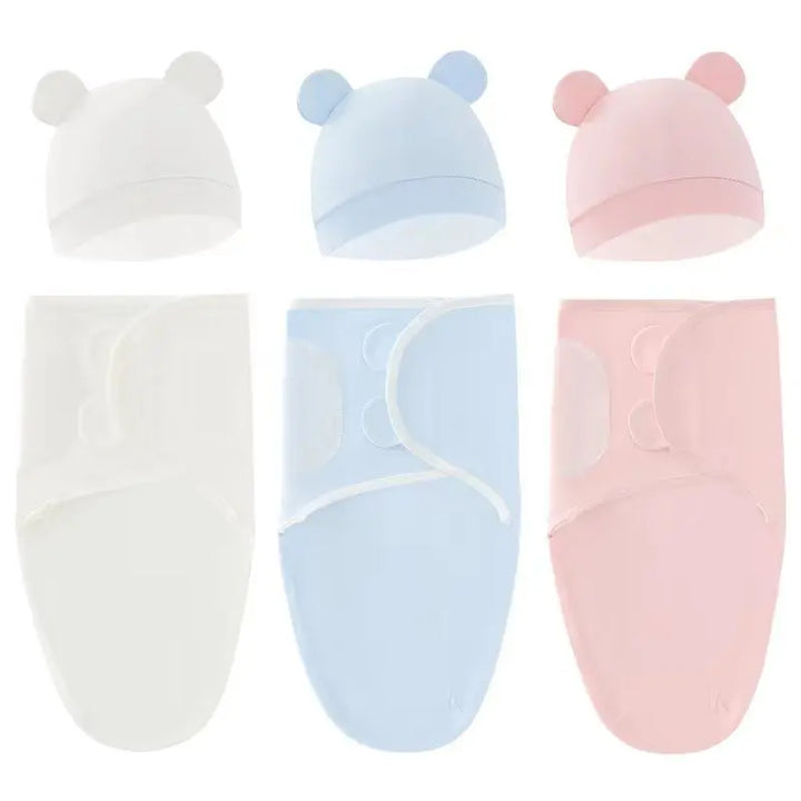 0-3Months Newborn Baby Sleeping Bag With Hat Set Adjustable Baby Swaddle Blanket Summer Thin Breathable Soft Cotton Boys Girls