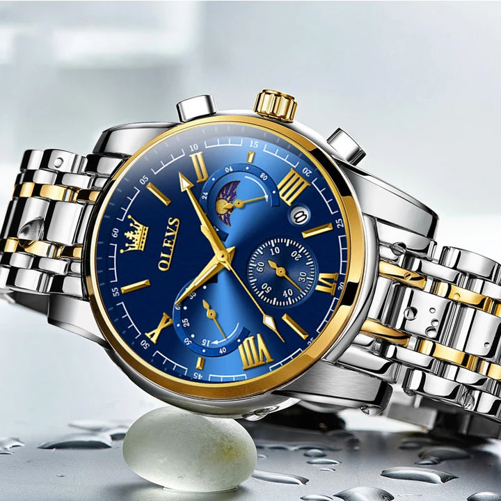 OLEVS Brand Original certification Men's Watches Moon Phase Waterproof Quartz Watch for Man Chronograph Calendar Fashion Watch