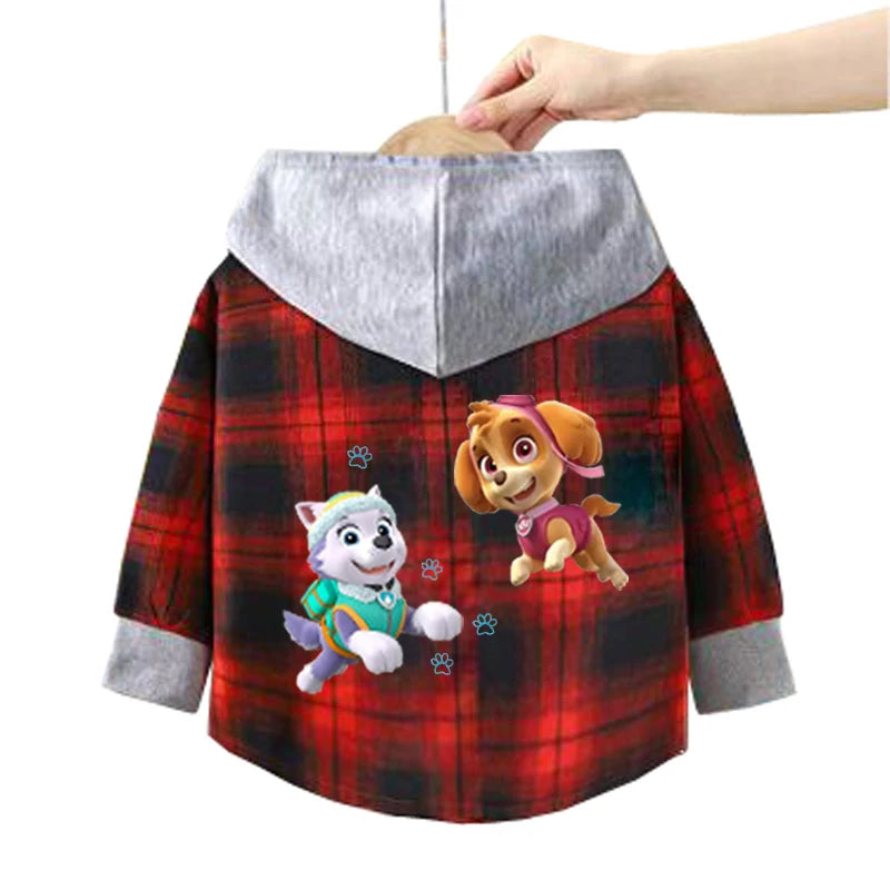 Paw Patrol Children's Hooded Shirts Kids Clothes Baby Boys Plaid Shirts Coat for Spring Autumn Girls Long-Sleeve Jacket Clothing