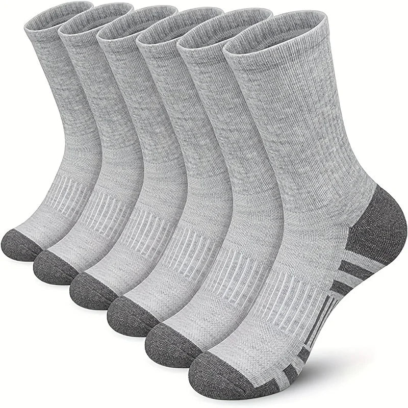 6 Pairs Of Sports Socks Men's Buffered Running Socks Breathable Outdoor Sports Socks Long Mid Calf Socks