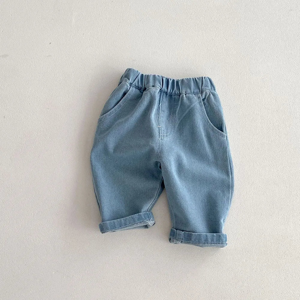 New Autumn Kids Tapped Casual Striped Pants 0-5T Girls Boys Fashion Stripe Trousers Children Solid Denim Jeans Britches