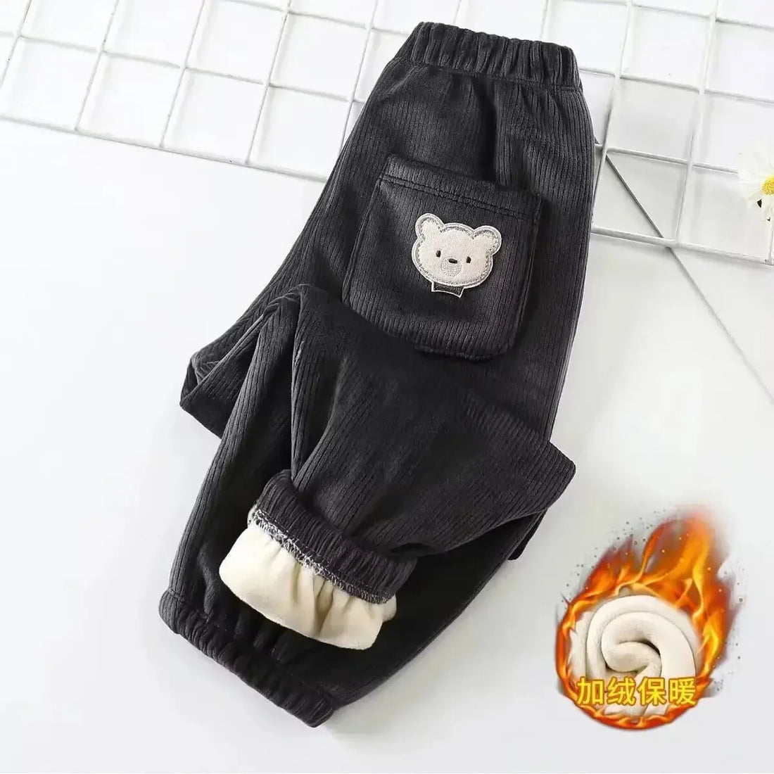 Kids Warm Pants Autumn Winter Girls Thicken Trousers Baby Boys Cute Bear Print Children Casual Harem Pants