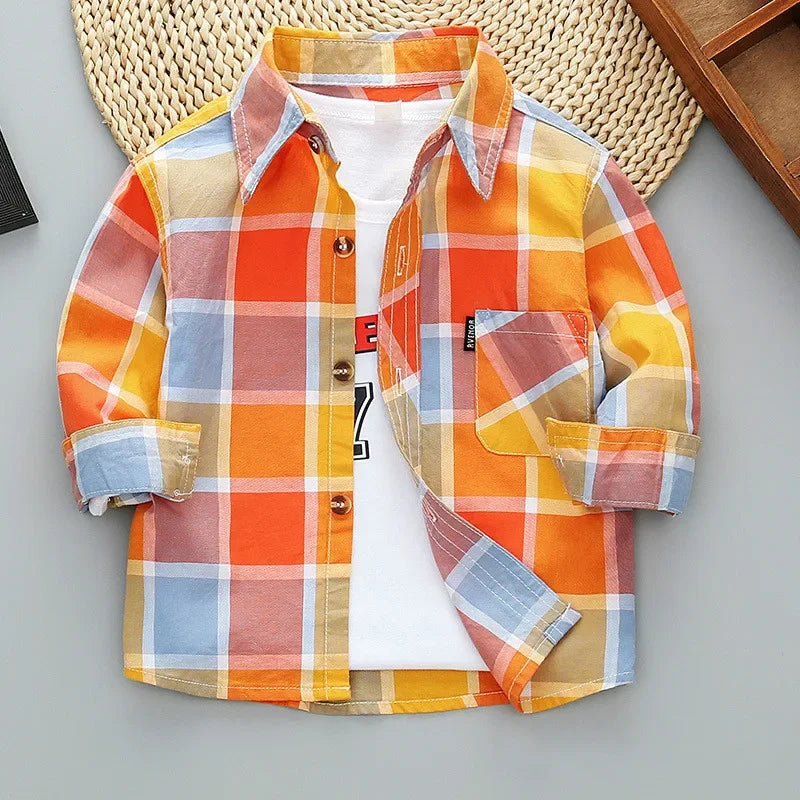 2023 Spring Baby Boys Shirts Kids Cotton Clothes Children Long Sleeve Plaid Shirt Autumn Toddler Girls Casual Shirts Tops 2-11Y