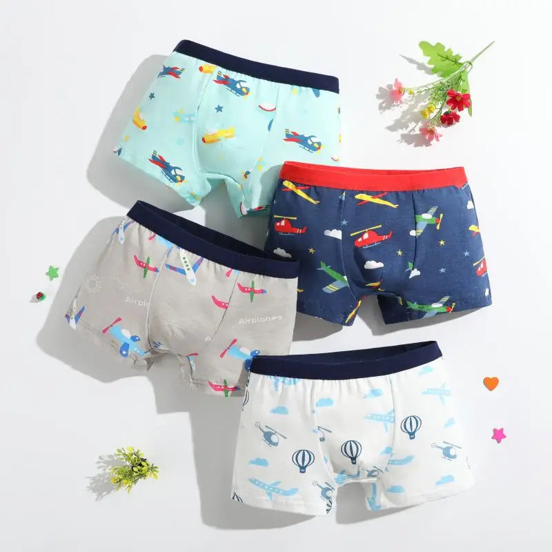 4Pcs/lot Boys Boxer Briefs Kids Cotton Underwear Baby Boy Underpants Teenager Cartoon Print Soft Children Panties 2-12 Years