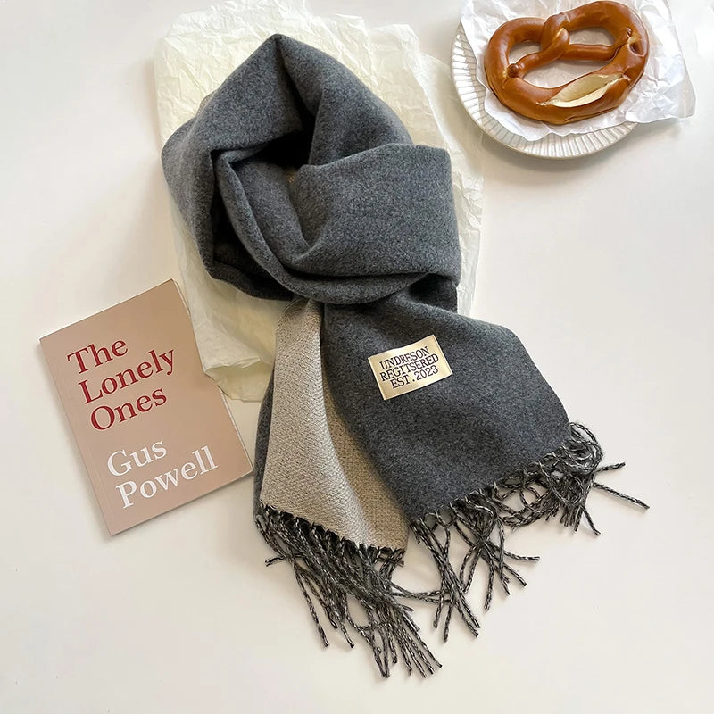 2025 New Fashion Cashmere Scarf Warm Winter for Women Korean Style Knitted Solid Color Double Sided Wraps Neckerchief