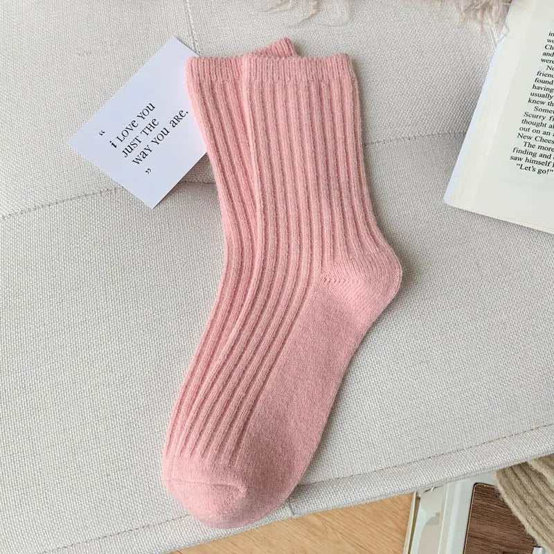 2024 New Winter  Cashmere Wool Women Socks  Casual japanese fashion Solid Color Thicker Long Sock Girls Thermal Warm Crew Sock