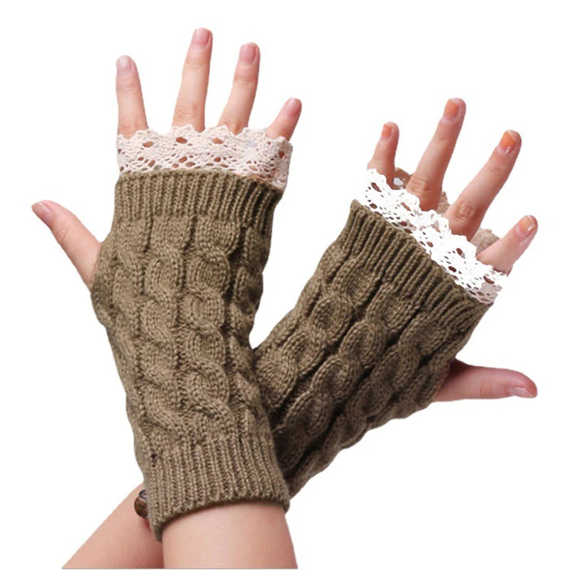 New Lace Fingerless Gloves Women's Gloves Winter Warm Cute Student Writing Typing Half Finger Acrylic Knitted Glove Mittens y2k