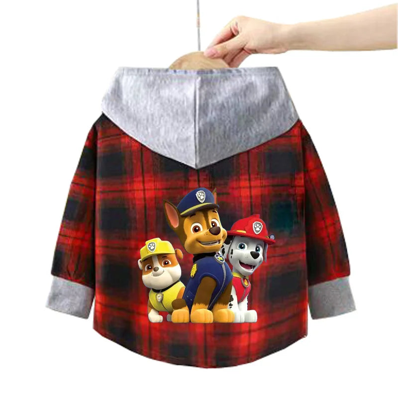 Paw Patrol Children's Hooded Shirts Kids Clothes Baby Boys Plaid Shirts Coat for Spring Autumn Girls Long-Sleeve Jacket Clothing