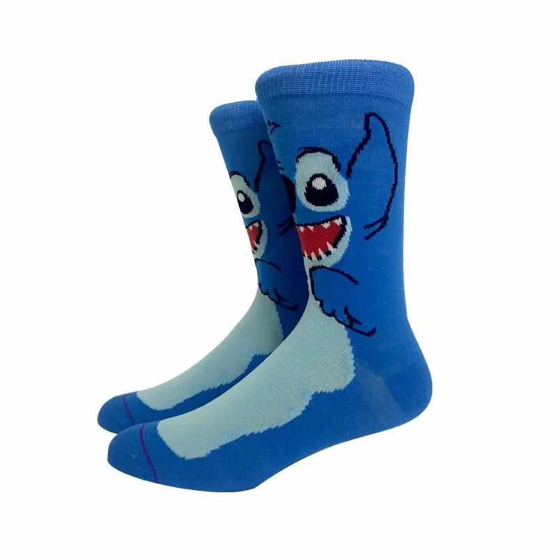 1 Pair New Design Cartoon Long Men Socks Stitch Kawaii Women Socks creative Skateboard socks Fashion knee-high Socks Size 37-45