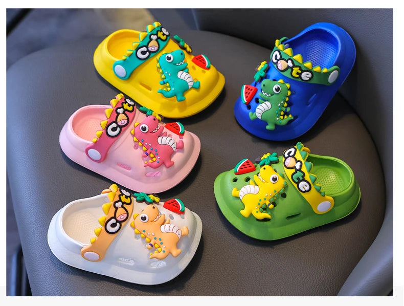 Summer Childrens Slippers Hole Kids Sandals Soft Anti-Skid Cartoon Dinosaur DIY Design Indoor Anti-Slip Boys Girls Beach Shoes