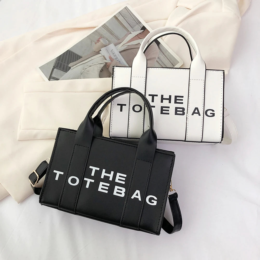 Women Shoulder Bag Contrast Letters Fashion Ladies Tote Bag PU Leather Portable Casual Simple Adjustable Straps Female Satchel