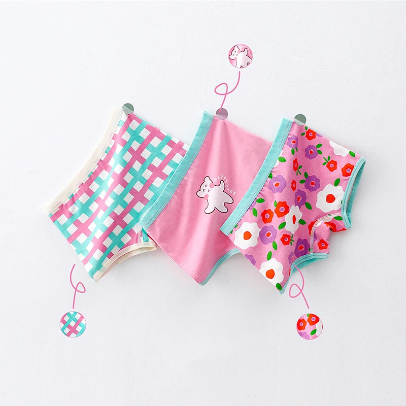 3Pcs/lot Kids Panties 7 Collections Chirdren's Underwear Lovely Girls Briefs Floral Grid Cute Pants Baby Dots Cotton Underpants