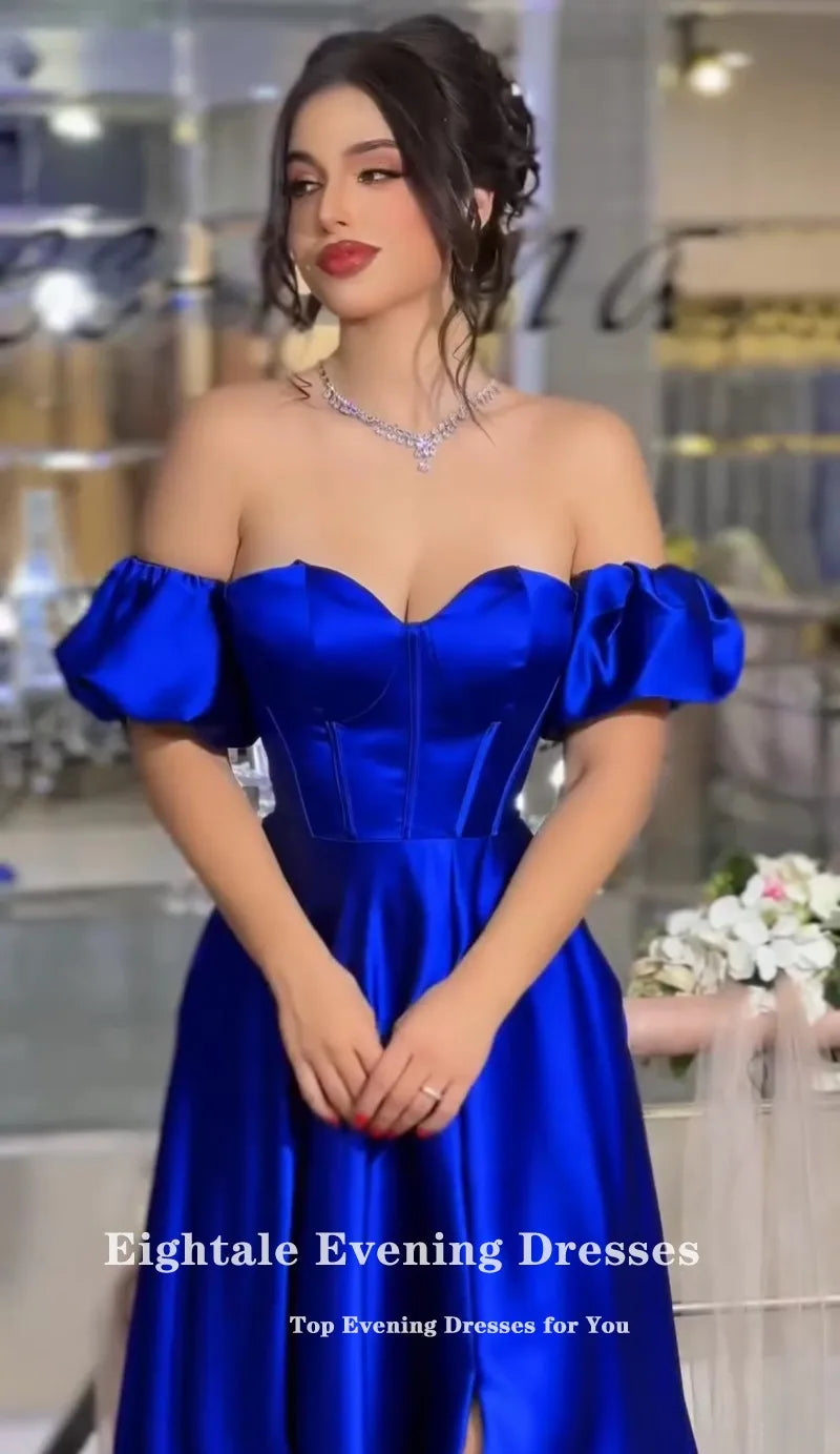 Eightale Royal Blue Evening Dresses Sweetheart Off  the Shoulder Customized Satin Prom Wedding Party Gown Vestido De Fiesta