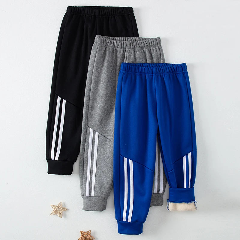 3/1 Piece Winter Children Plus Velvet Fashion Sweatpants Boys Casual Minimalist Pants Girls Joker Warm School Uniform Pants