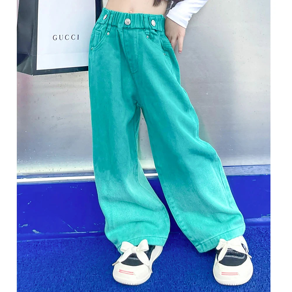 Teenagers Girl Wide Leg Jeans Kids Girls Denim Pants Children Outwear Long Trousers Girl JAZZ Clothing Fall Spring 110-170