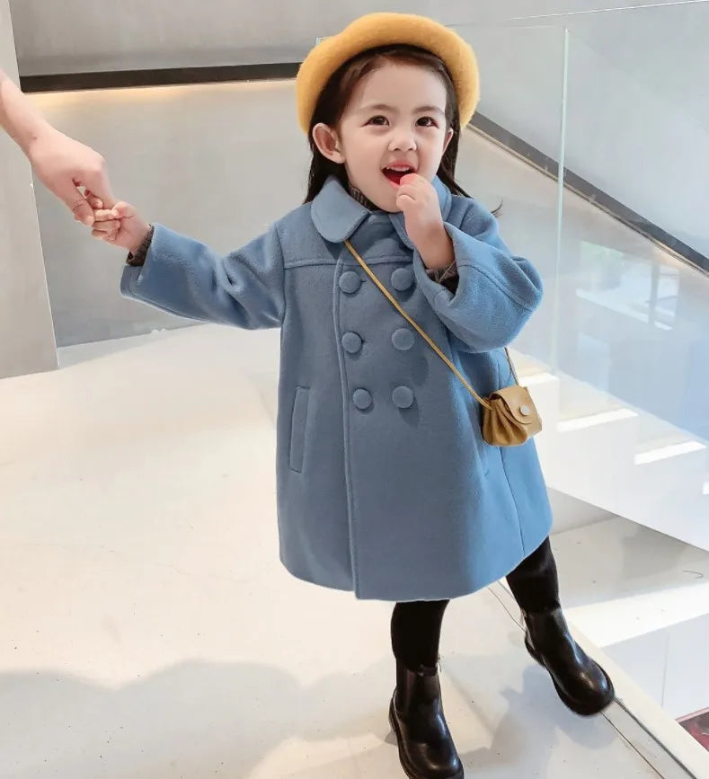 Winter Girl's Long Fashion Plus Cotton Coat 2024 Baby Girl Korean Style Thickened Double-breasted Coat Children Warm Jacket