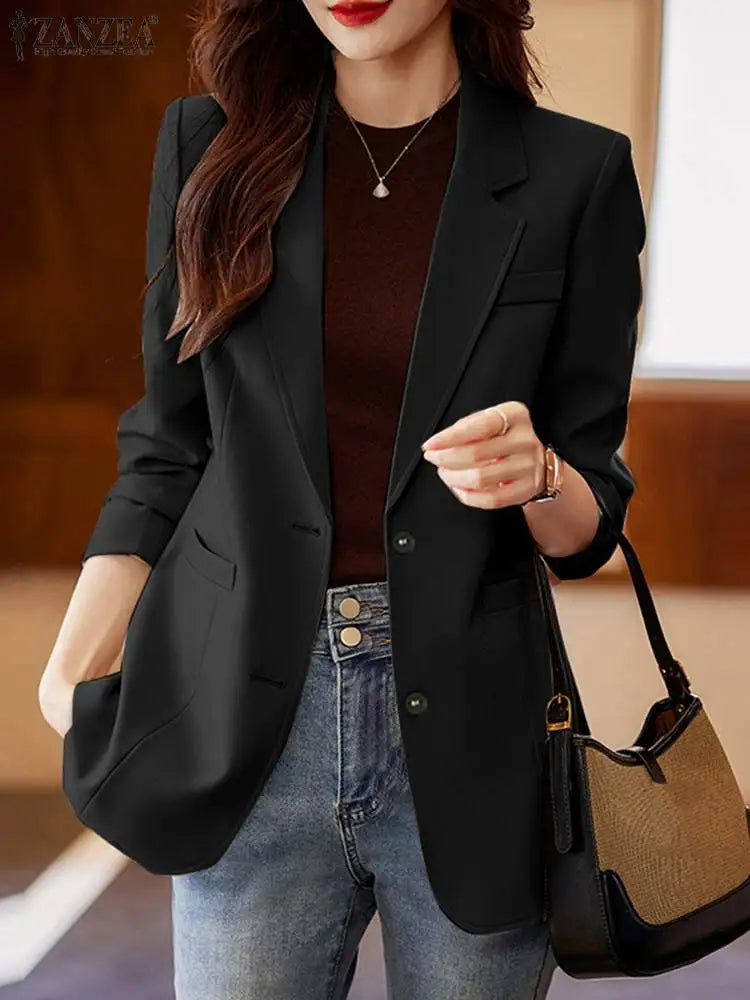 ZANZEA Women Elegant Laple Neck Long Sleeve Blazer Autumn Casual Solid Office Wear Suits Fashion Party Coats OL Work Jackets