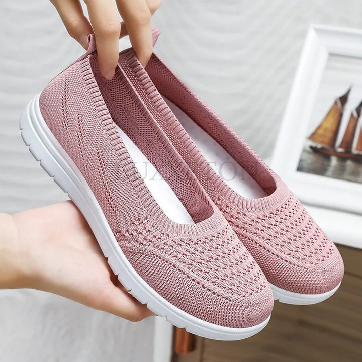 Women's Slip On Solid Color Shoes Summer Fashion Mesh Breathable Casual Shoes Walking Non Slip Platform Sandals Flats Loafers