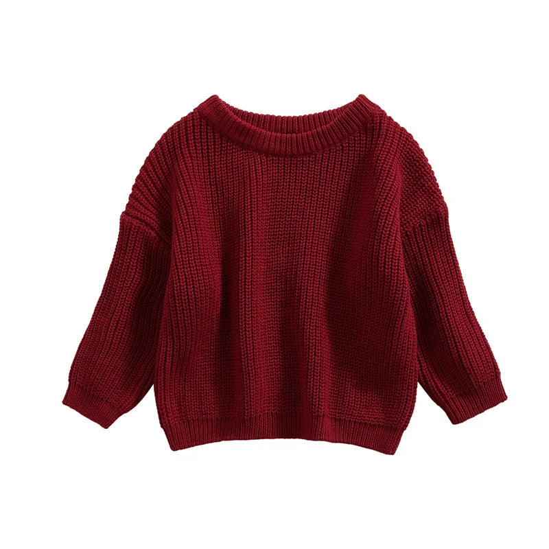 Suefunskry Newborn Baby Girl Boy Knitted Long Sleeve Autumn Winter Sweater Solid Loose Pullover Casual Tops Kids Clothes 3M-5Y