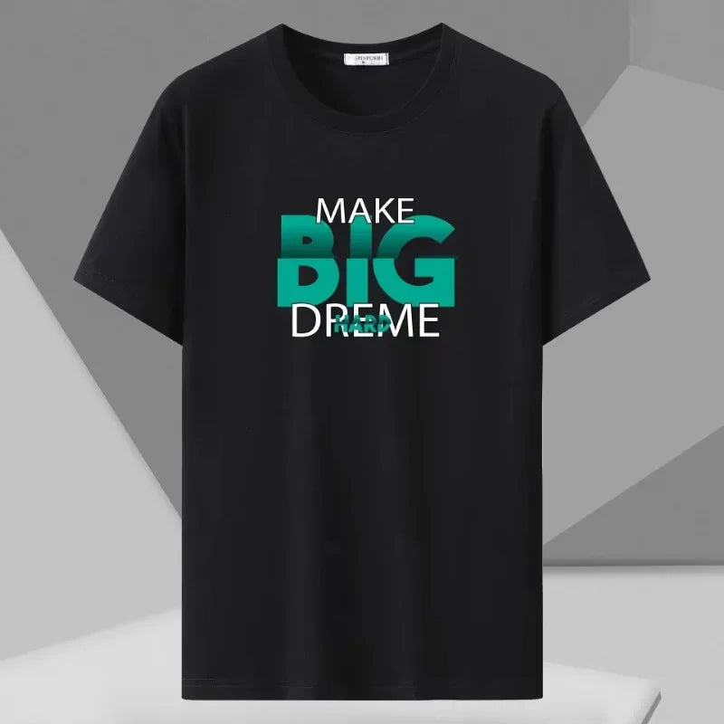 Mens T Shirts Printed Tee Large Size 110-175kg 7XL Cotton Black T-shirt Round Neck Short Sleeve Oversized Tops Big Men Clothing