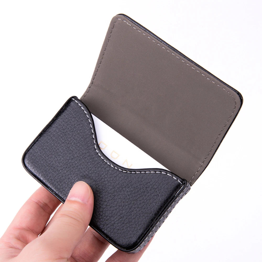 Sized Stitched PU Leather Credit Card Holder Visiting Business Card Case Wallet with Magnetic Shut for Men