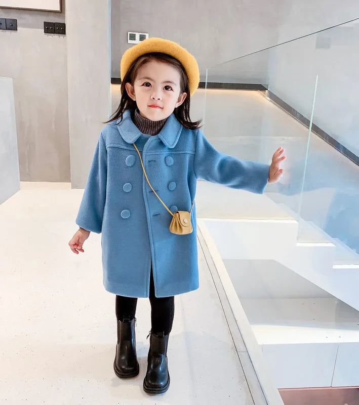 Winter Girl's Long Fashion Plus Cotton Coat 2024 Baby Girl Korean Style Thickened Double-breasted Coat Children Warm Jacket