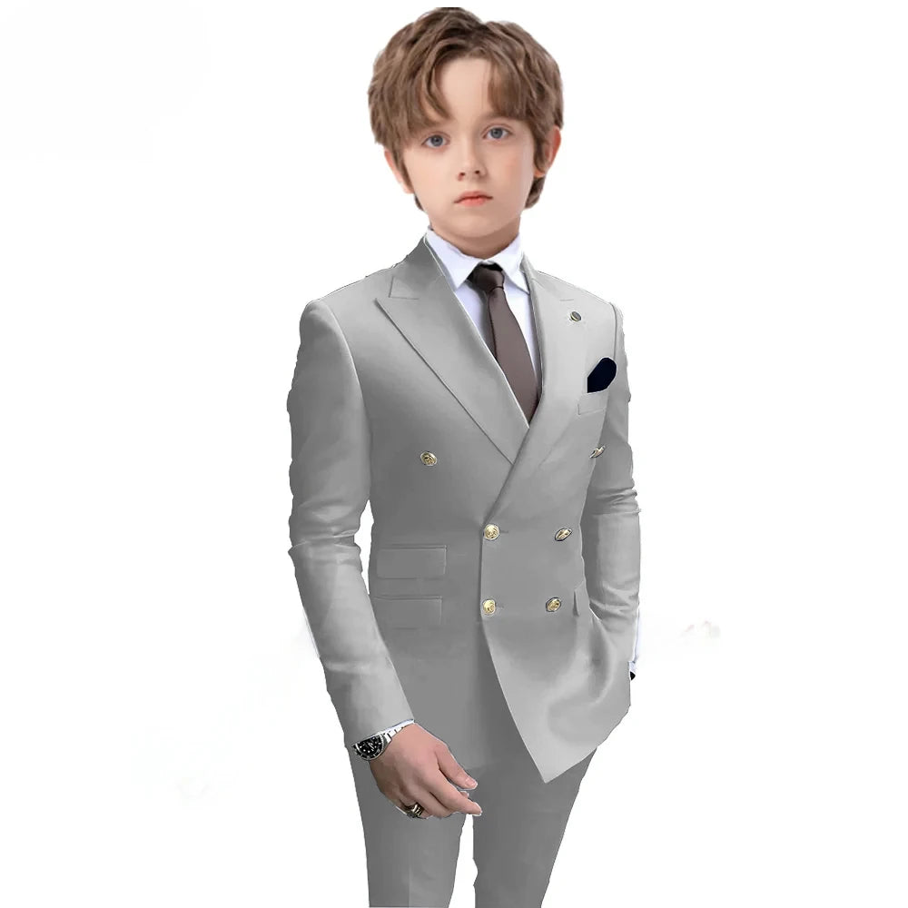 Navy Blue Boys 2 Piece Suit Double Breasted Blazer Kids Wedding Tuxedo Jacket Pants Formal Child Clothes 2-16 Years Old