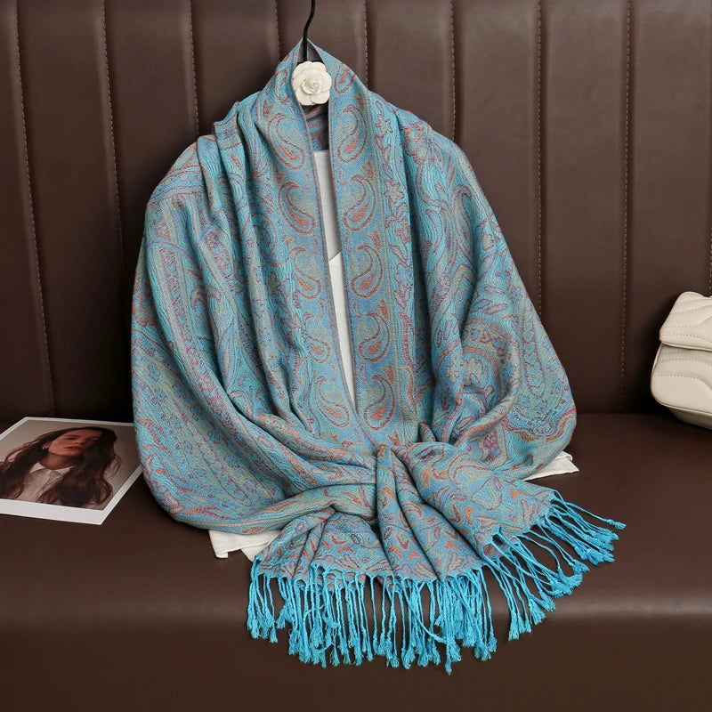 Tassel Blanket Design Thick Pashmina New Winter Warm Shawl Wrap Cashmere Scarf Women Neckerchief Poncho Stoles 2025