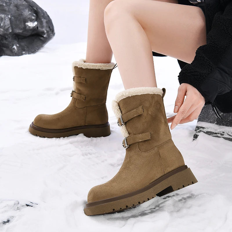 AUTUSPIN 4cm Platform Chunky Snow Boots Women Leisure Novelty Warm Plush Wool Shoes Female Outdoor Thermal Short Booties Woman