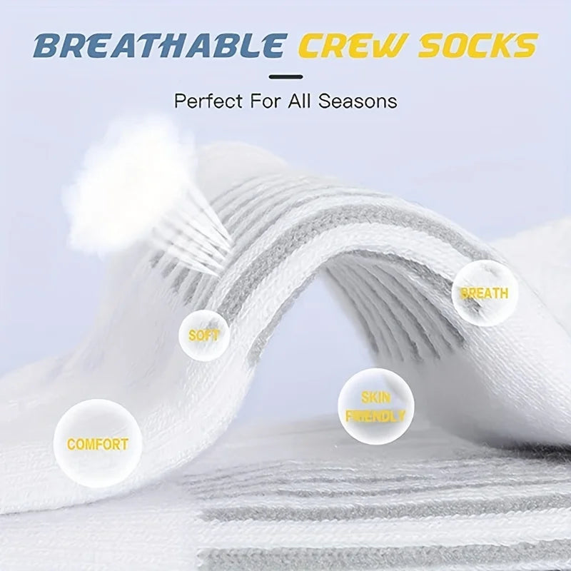 6 Pairs Of Sports Socks Men's Buffered Running Socks Breathable Outdoor Sports Socks Long Mid Calf Socks