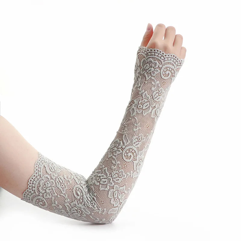 1Pair Sexy Lace Flowers Sunscreen Arm Sleeve for Women Summer Driving UV Protection Gloves Elegant Long Fingerless Arm Sleeve