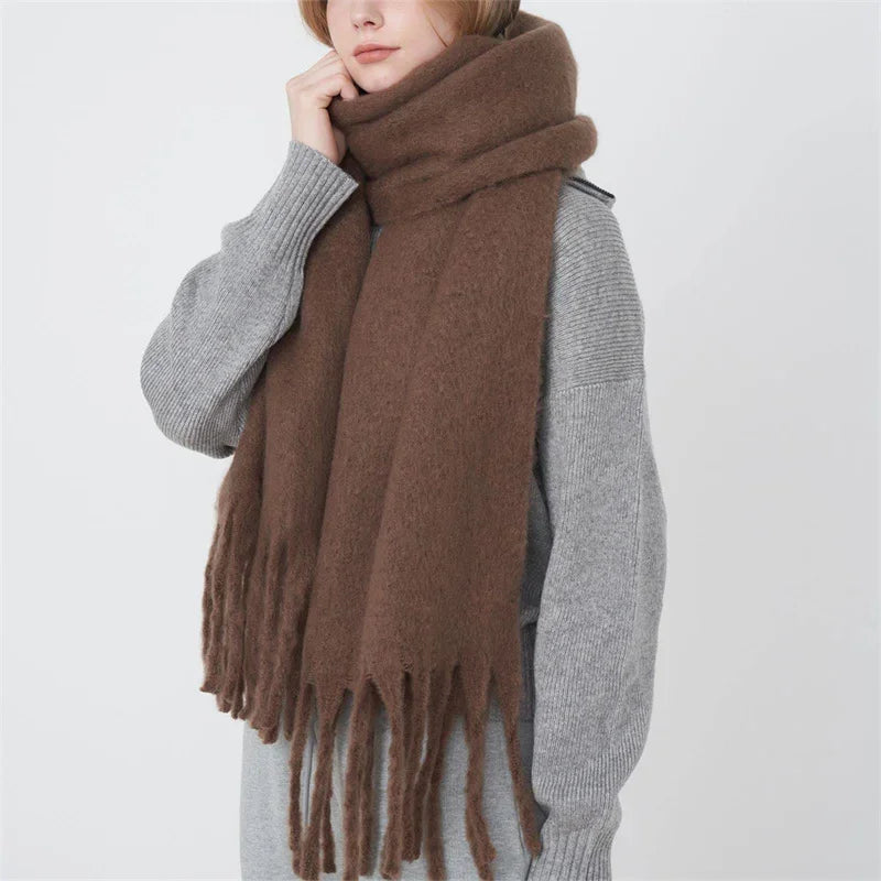 230*37cm Winter Scarf Women Luxury   Scarf Thickened Warm Shawl Classic Tassels Fluffy Scarf Solid Color Soft Shawl