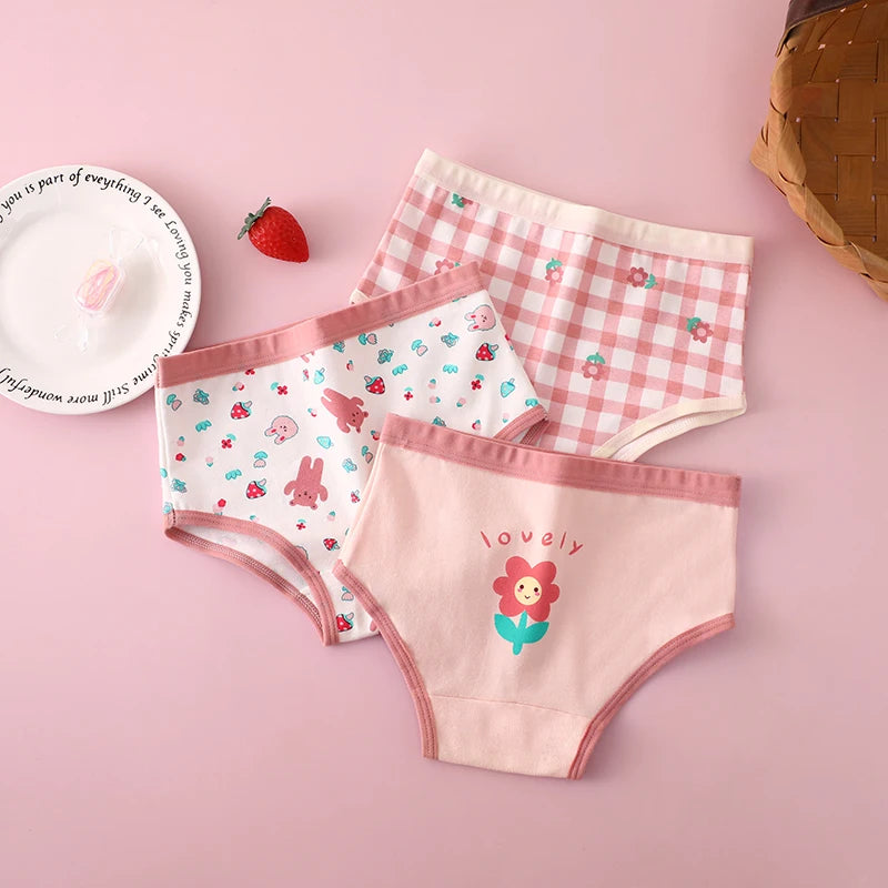 3Pcs/lot Kids Panties 7 Collections Chirdren's Underwear Lovely Girls Briefs Floral Grid Cute Pants Baby Dots Cotton Underpants