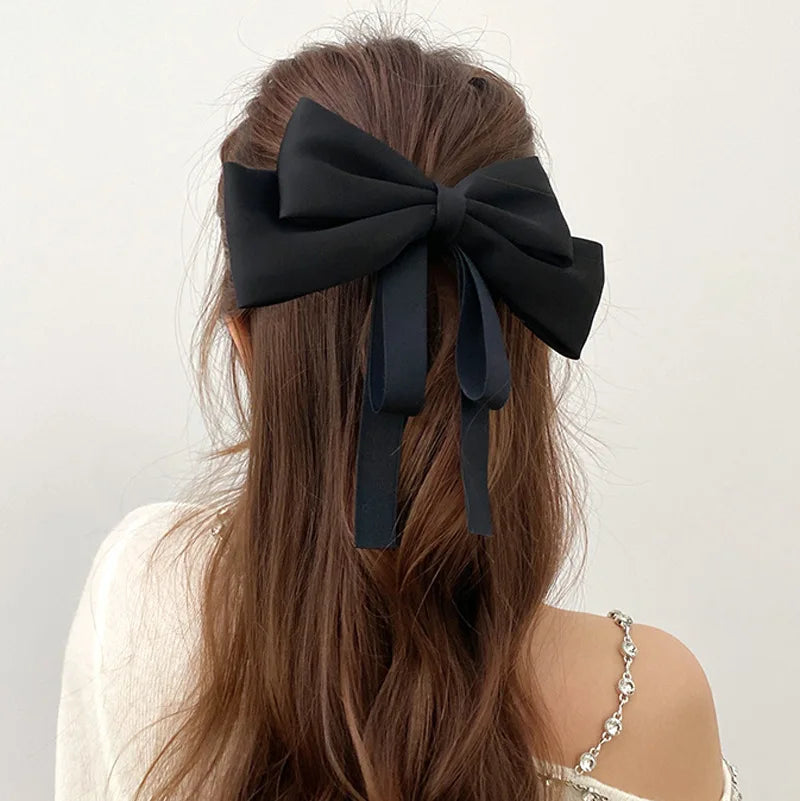 Elegant Satin Bow Hairpin Women Girls Solid Spring Hair Clips Headwear Ponytail Hairclips Barrettes Girls Hair Accessories