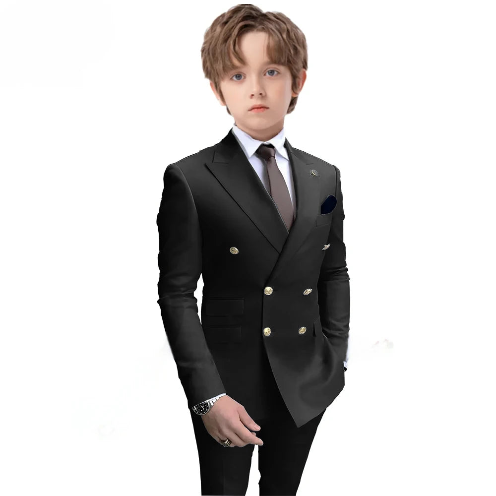 Navy Blue Boys 2 Piece Suit Double Breasted Blazer Kids Wedding Tuxedo Jacket Pants Formal Child Clothes 2-16 Years Old