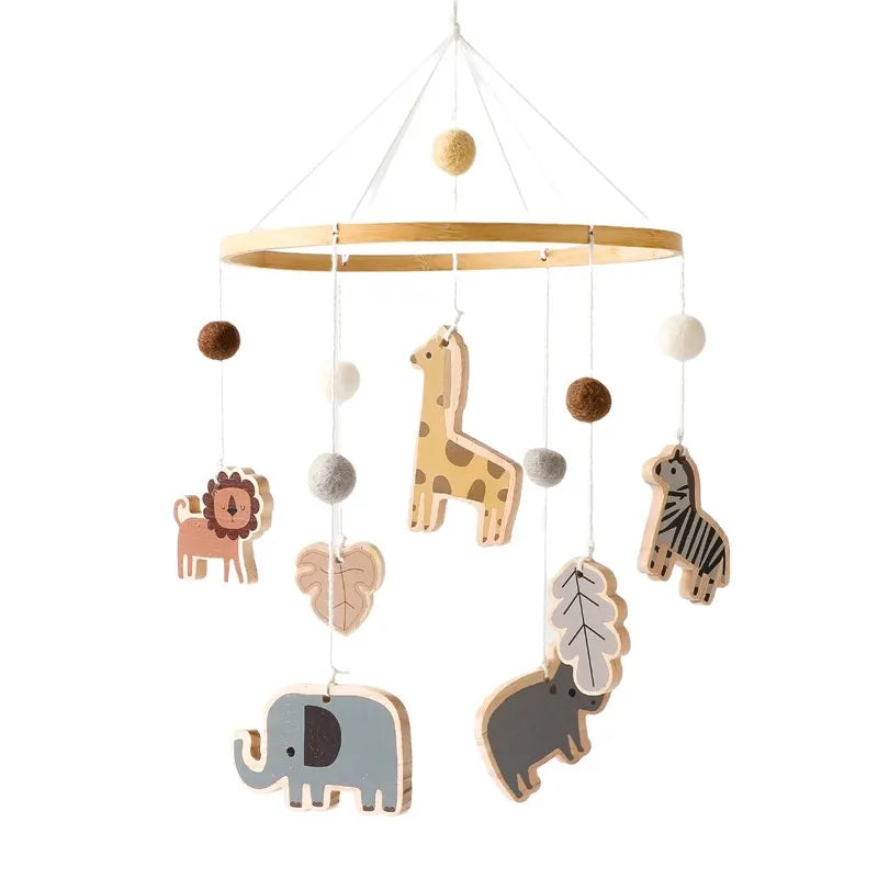 Baby Wooden Bed Bell Mobile Hanging Rattle Toys Teddy Velvet Bear Rabbit Doll Toy Newborn Music Hanger Crib Mobile Bracket Gifts