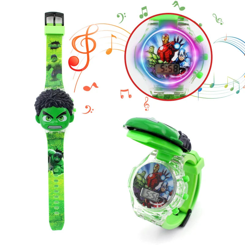 Luminous Cartoon Children's Watches Boys Colorful Flash Light with Music Super Hero Kids Watch Party Gift Wristwatch Clock