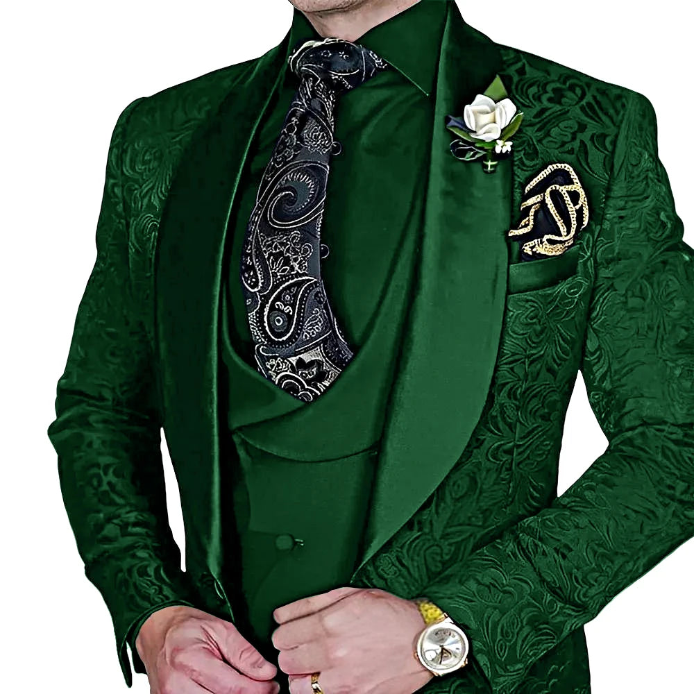 DMDRS | Jacquard Men's 3-piece Suit Set Formal Party Dress Groom's Tuxedo High Quality Elegant Men's Customized Outfit