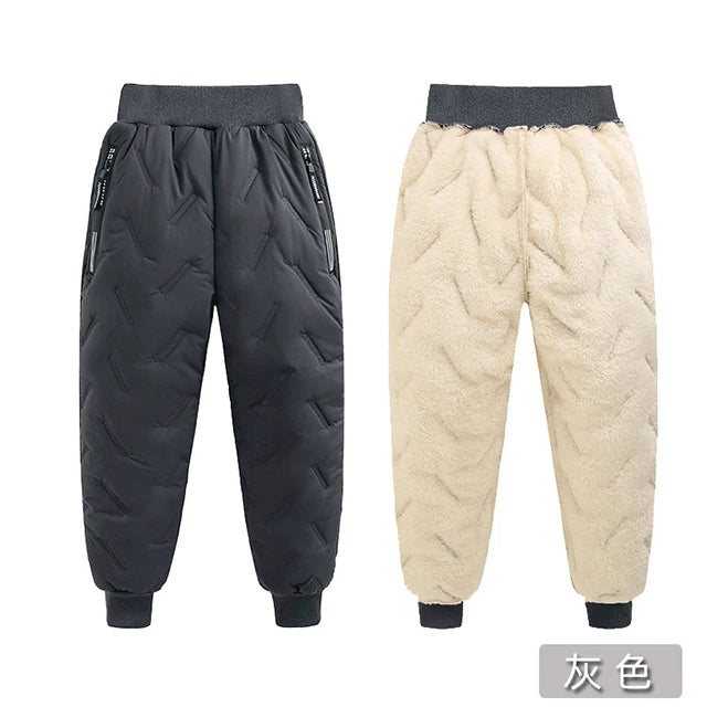 Children's Cotton Pants Winter Boys Thickened Trousers Teen Boys Cotton Lamb Wool Warm Cotton Pants Boys' Plush Casual Pants